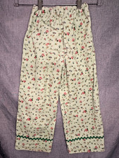 Vtg 70s Kids Green floral print Pants Corduroy Retro Girls 19x25.5 elastic waist