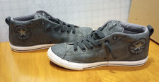 Converse Chuck Taylor All Star Junior 6 Charcoal Gray Leather Mid Top Shoes EUC