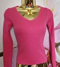 NICE RIBBED HOT PINK VISCOSE LADIES JUMPER SIZE 6 EUR 34 XS USED TWICE