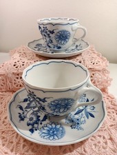 2 Sets, 4 pc. Hutshenreuther Meissen Blue Onion,  Demitasse Cups & Saucers.
