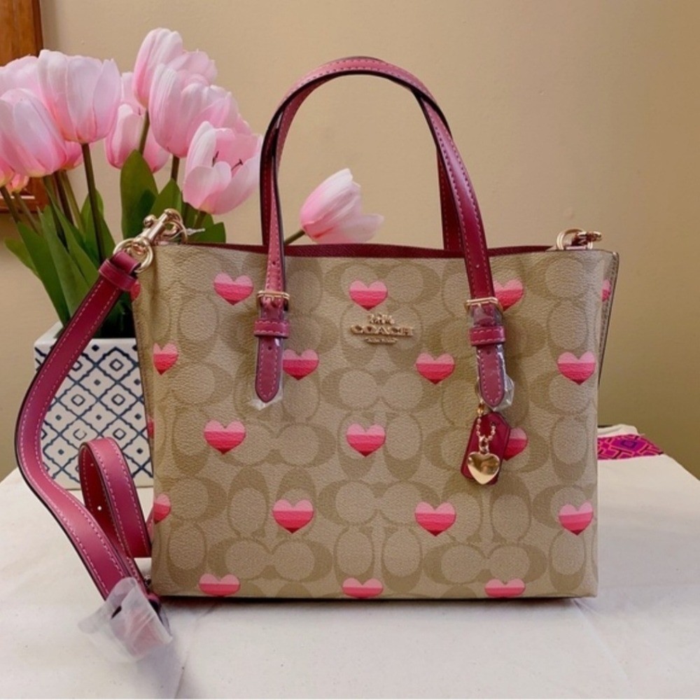 Coach Mollie Red and Pink Hearts Leather Crossbody Tote Bag Valentine's Love image 3