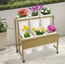 Flower displays stands withs 6 buckets 2 tier flower metal display stand indoor