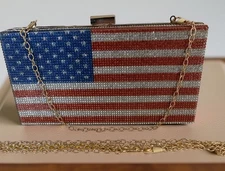 American Flag Clutch Red, White & Bling with Two Detachable Chain Straps NEW 