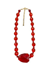 Chunky Cherry Red Faceted Glass Beaded Necklace 20 Gold Tone Retro Costume GUC