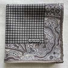 VTG Handkerchief Houndstooth Border Damask Classic Gray Cotton Pocket Square 18"