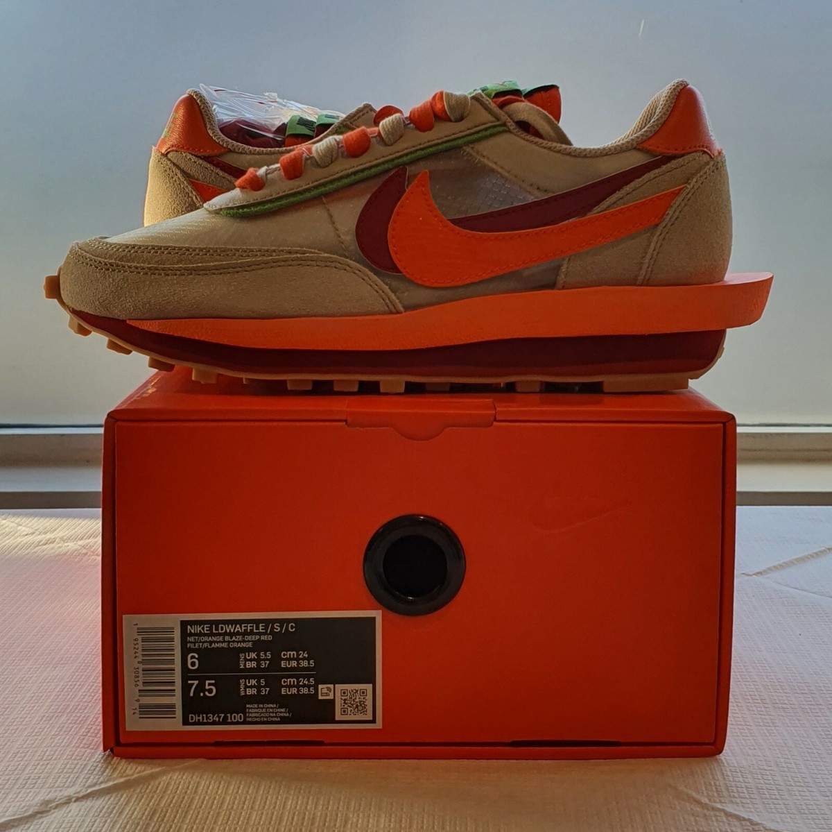 clot x sacai x nike ldv waffle orange blaze