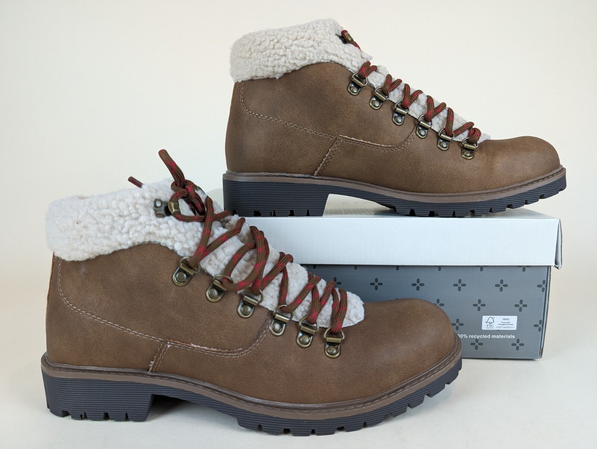 Sun Stone Glenn Lace Up Boots Mens 10 M Tan Faux Leather Fleece Shoes NWB Buy Tan Brown Leather Forever Comfort® Buckle Trim Lace Up  main image 2