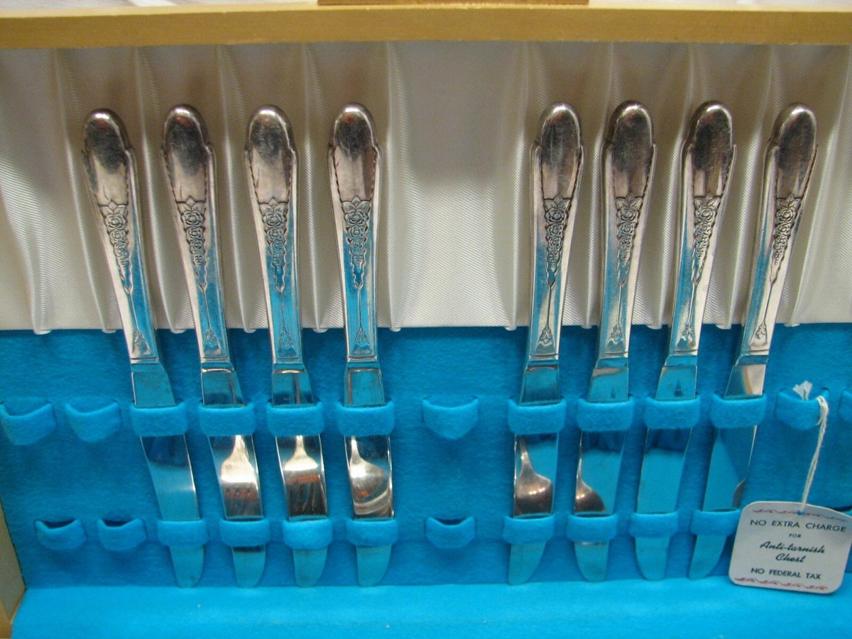 50pc Set Wm Rogers & Sons Silver Plate Flatware Gardenia