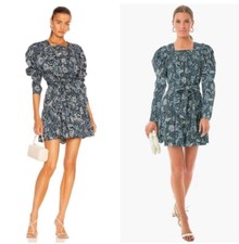 NWT Ulla Johnson Nailah Paisley Printed Puff Sleeve Blue Belted Mini Dress Sz 10