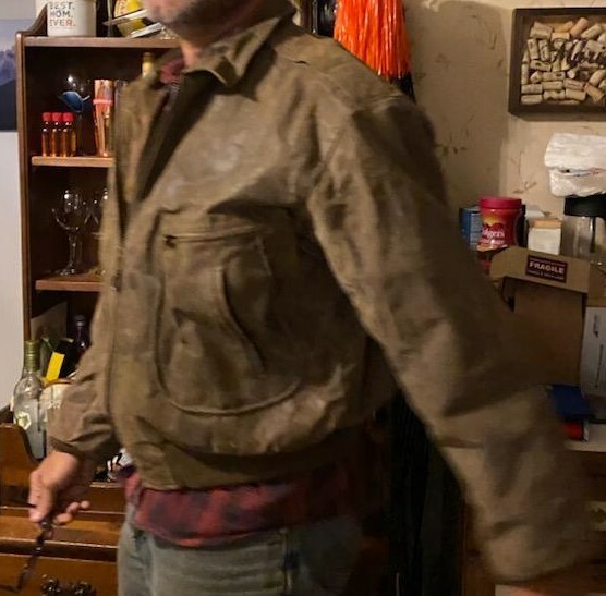 men's size 2XX brown leather lined jacket with world map Haband