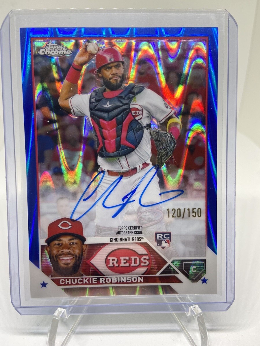 2023 Topps Chrome Chuckie Robinson Blue Wave SP Rookie On Card