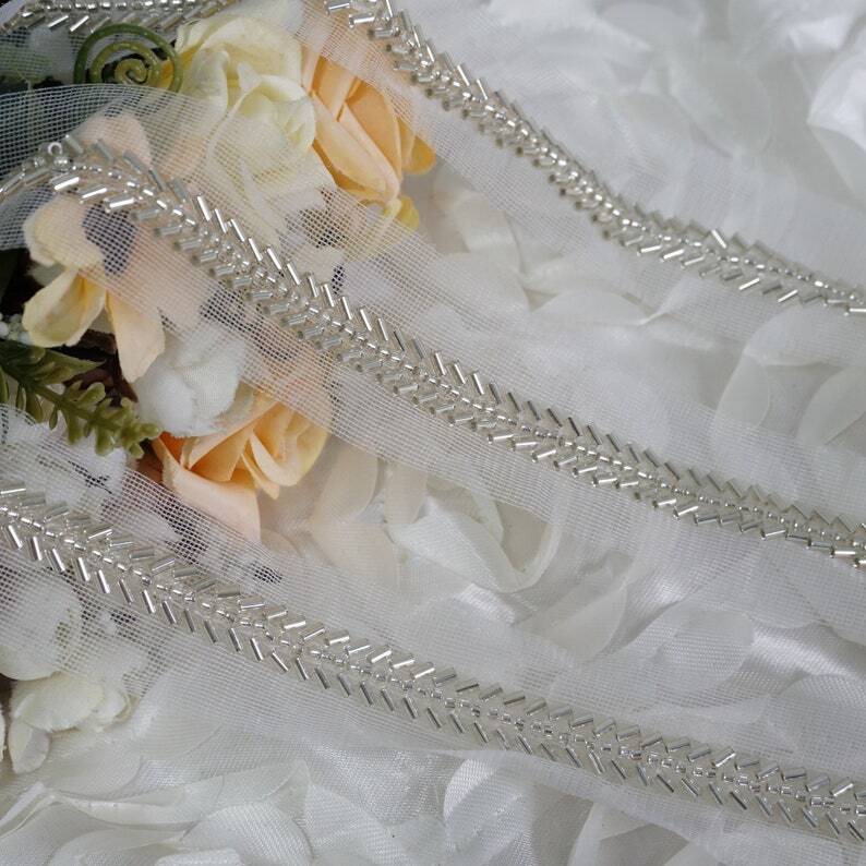 beading trim for dresses Amazon.com: 1 Yard White Mesh Beaded Flowers Lace Trim Ribbon Vintage Pearl Beads Chiffon Floral Trimmings Edging Fabric Embroidered Appliques Sewing Craft Wedding Bridal Dress Clothes Decoration