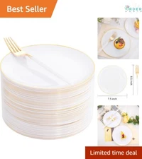 Gold Plastic Plate Set 7.5 Inch with Forks 8.5 Inch Wedding Party Event
