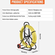 8mm Fish Tape Fiberglass Wire Cable Running Rod Duct Rodder Fishtape Puller for