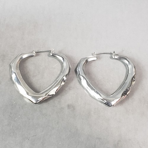 Orecchini Cerchio Cuore Tono Argento Brutalisti Retrò Modernariato Boho Traforati 2,5" - Foto 5 di 9