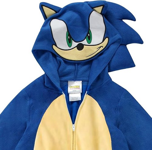 NEW Sonic The Hedgehog Kids Pajamas One Piece – Zip-Up Hooded Sleepwear Size 10 - Picture 2 of 15
