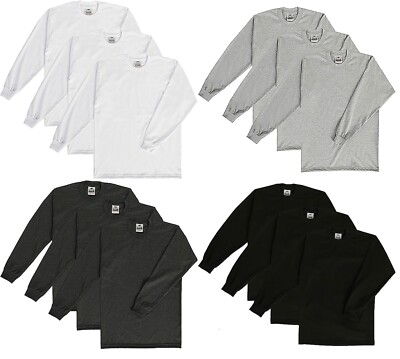 Pro Club 3-Pack Men's Heavyweight Cotton Long Sleeve T-Shirt Regular & Tall