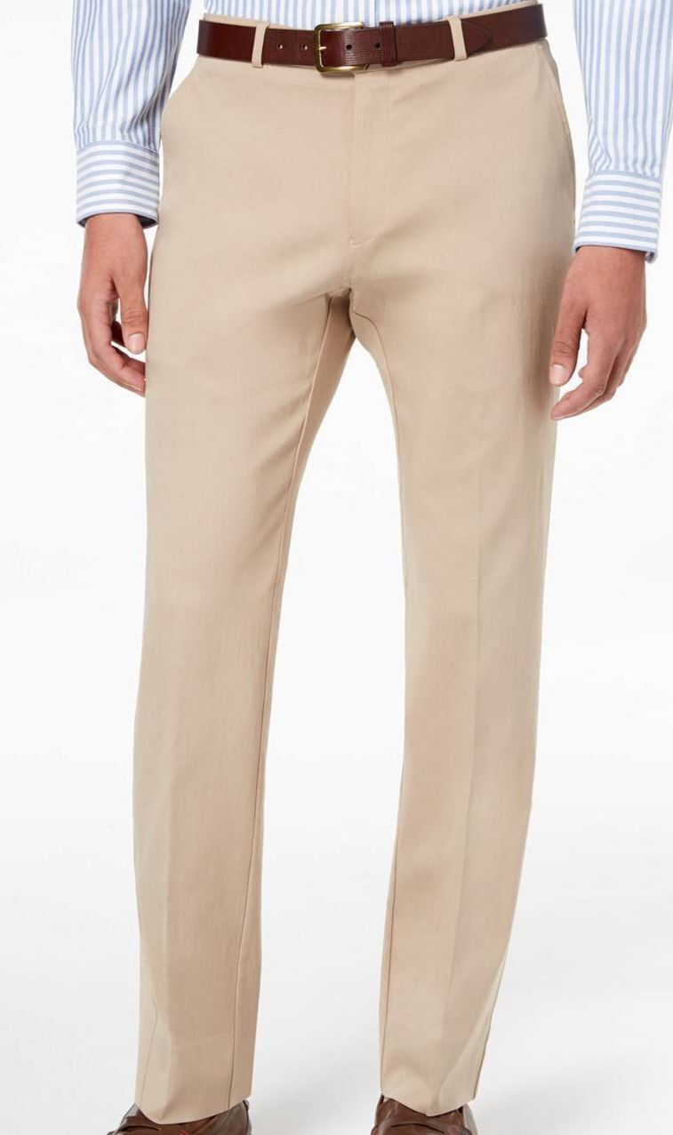 Tommy Hilfiger Men Beige Fit Flat Front Flex Dress Trousers Pants 