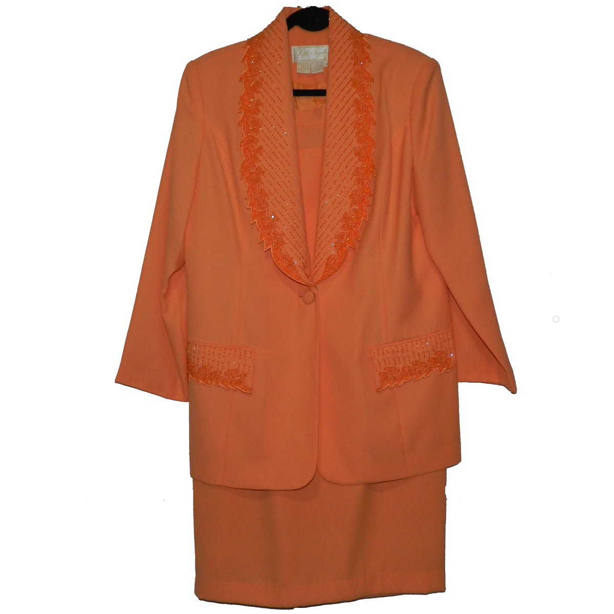 NWT Beaded Tangerine Light Orange Suit Skirt and Jacket Set Size 12