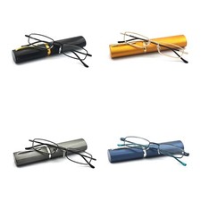 EYE ZOOM 4 Pack Compact Slim Metal Reading Glasses with Tube Case for Men Women