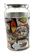 Tabasco Minature Milk Can Tin Advertising Bottle Labels Removable Lid