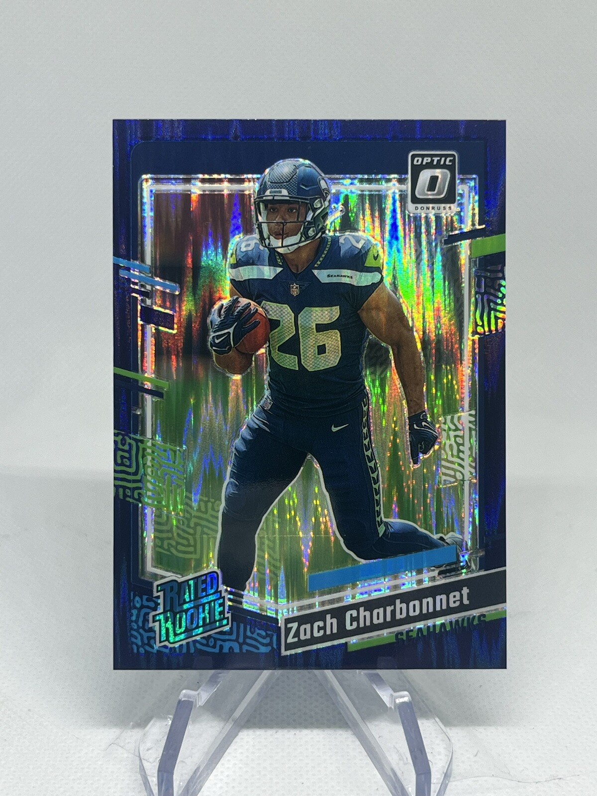 2023  Donruss Optic - Rated Rookie Purple Shock Prizm #294 Zach Charbonnet (RC)