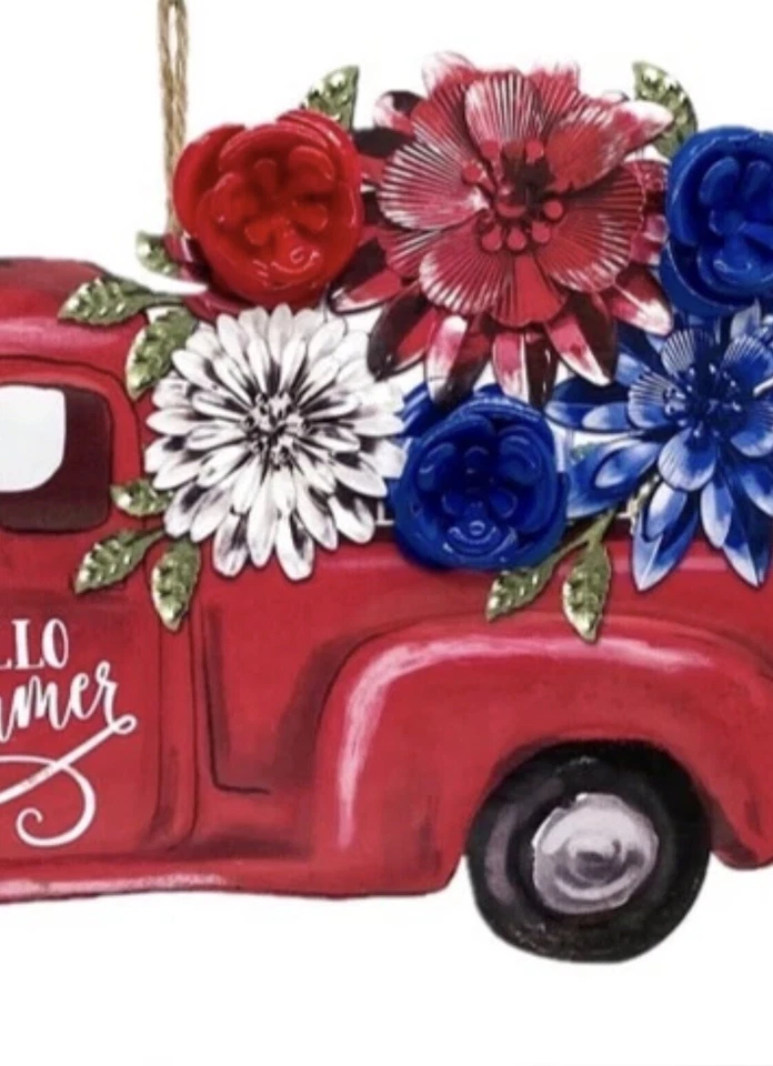 ¡NUEVO! Letrero de metal pintado The Pioneer Woman Hello Summer Truck rojo blanco azul julio Foto 2 de 4