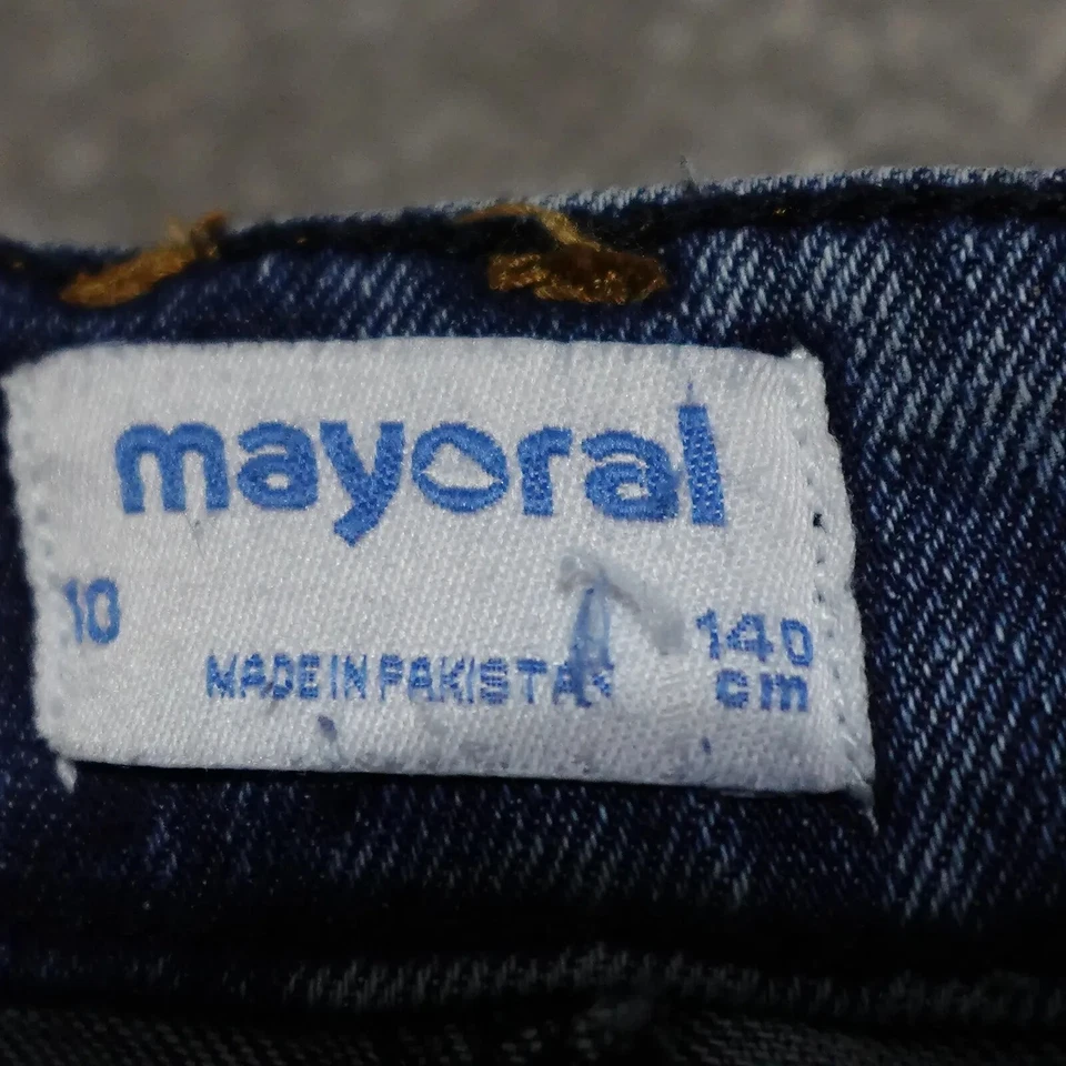 Pantalones de mezclilla Mayoral para niña talla 10 azul acampanados bolsillos trenzados dobladillo crudo informales Foto 2 de 4