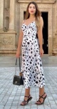 BNWT ZARA White Animal Print Satin Midi Dress Size M