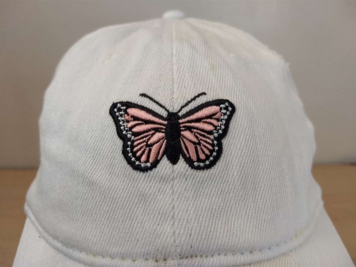 BUTTERFLY LOGO WOMENS ADJUSTABLE BASEBALL HAT/CAP, WHITE