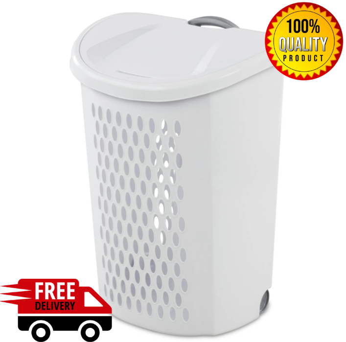 Rectangle Sterilite Ultra Wheeled Hamper Plastic Adult, White, Laundry Hampers
