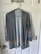 Ally B Cardigan Sweater Girls Gray W/ Multicolor Stripes Size XL 16 