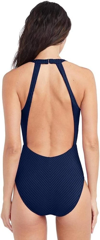 Traje de baño Robin Piccone X1623 Neelah Plunge de una pieza para mujer marino talla 8 Foto 4 de 4