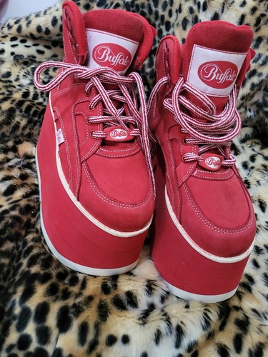 90's Buffalo Trainers Size EU38 Red & White 10cm Platform *Pristine*