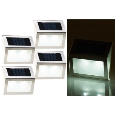 Lunartec 4er-Set Solar-LED-Wandleuchten - IP44, Lichtsensor, Edelstahl, 20 Lm, Für Garten & Haus