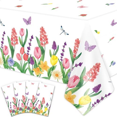 Lot De 4 Nappes à Fleurs Aquarelles, Fleurs, Papillons, Printemps Sur Le Thème Du Printemps, Nappe De Table Pour Fête Prénatale, Fournitures De Thé, Décorations De Fête De Pâques 130 X 218
