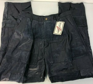 calça de couro azul marinho