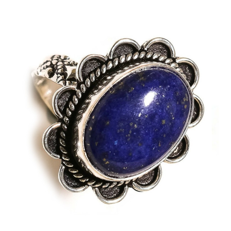 Copper Lapis Lazuli Gemstone Handmade Engraved Oxidized Rope Bezel Ring ...