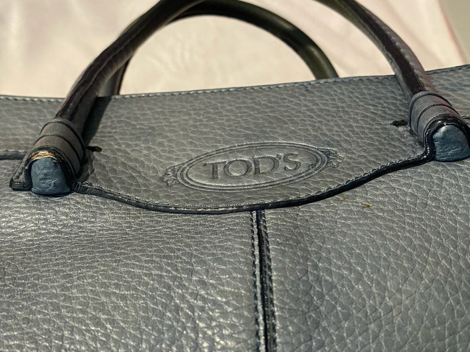 Cartera mediana vintage TOD’S Lite de cuero granulado azul usada Foto 3 de 4