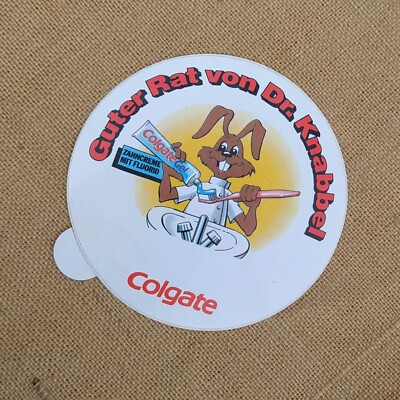 COLGATE Vintage Aufkleber ''Guter Rat von Dr. Knabbel'' Flourid Zahnpasta Werbung