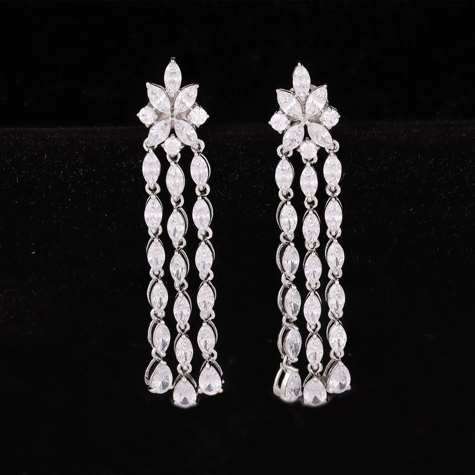 Pendientes colgantes nupciales de diamantes simulados de corte marquesa de 6,96 quilates en plata 925 Foto 2 de 4