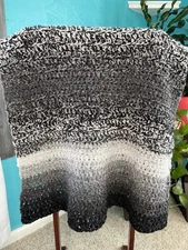 Handmade Crochet Afghan lap Blanket Sofa Couch Throw Runner Black Gray 63”x 25”