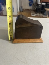 Antique Vintage Metal BRUHOFF? Advertising Specialties Cigar Cutter Wood Bottom