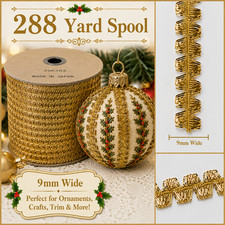 VTG Bulk Spool Metallic Gold Tinsel Rick Rack 9mm 3/8" Craft Trim 288 YDS Japan