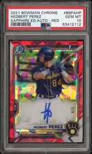 2021 BOWMAN CHROME PROSPECT SAPPHIRE RED HEDBERT PEREZ #/5 PSA 10 💎