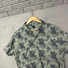 Adidas Golf Mens Large Green Grey Camo Dot Print Short Sleeve Polo Shirt