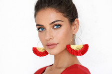 Red Gold Boho Tassel earrings Fringe Bohemian Earrings Hammered Gold 