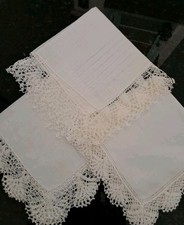 White Wedding Handkerchief Pure Cotton, White Crochet Lace 3 Hankies 21