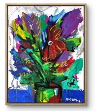 Original Art Bright Flowers 14x11 Figurative Abstract Expressionist Art Painting