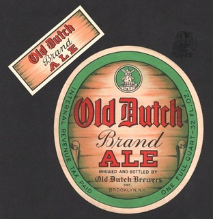 Quart Old Dutch Brewers Ale Beer Label IRTP Brooklyn NY 32 oz w/ neck